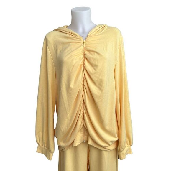 NATORIOUS by Natori Yellow French Terry 2 Piece Zip up Hoodie and Pant Set NEW - Picture 2 of 11